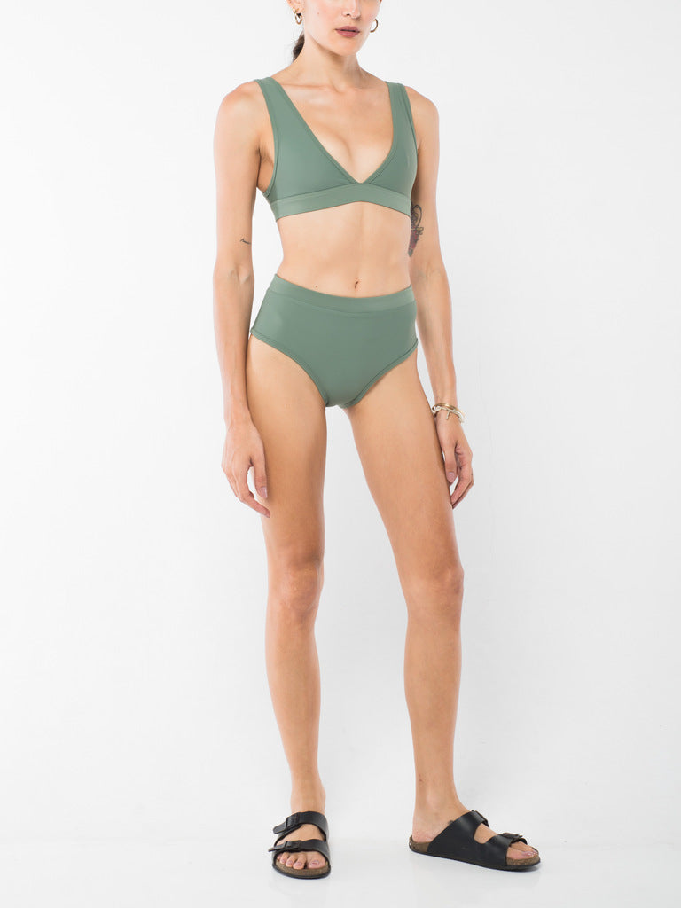 Olive green high waisted bikini bottoms cheap